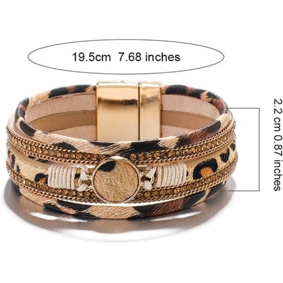 Boho Multi-Layered Leather Wrap Bracelet with Resin Crystal Stone Charms - Picture 3 of 6